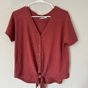 Women's Button-Down Tie-Front Top - Red